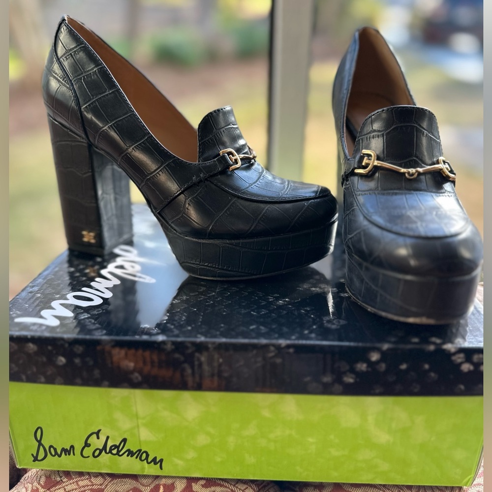 Sam Edelman Black Croc-Embossed Women's Heels